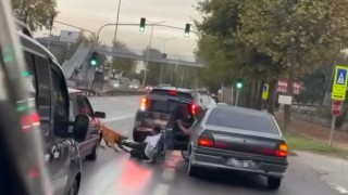 Köpeğin vatandaşı ayağından ısırıp sürüklediği anlar kamerada
