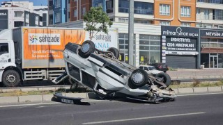 Takla atan otomobilden burnu bile kanamadan çıktı